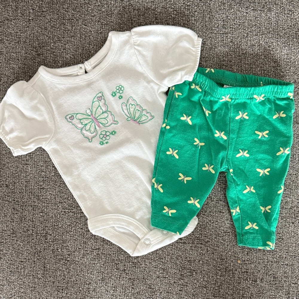 Butterfly Onesie and Green Pants Set